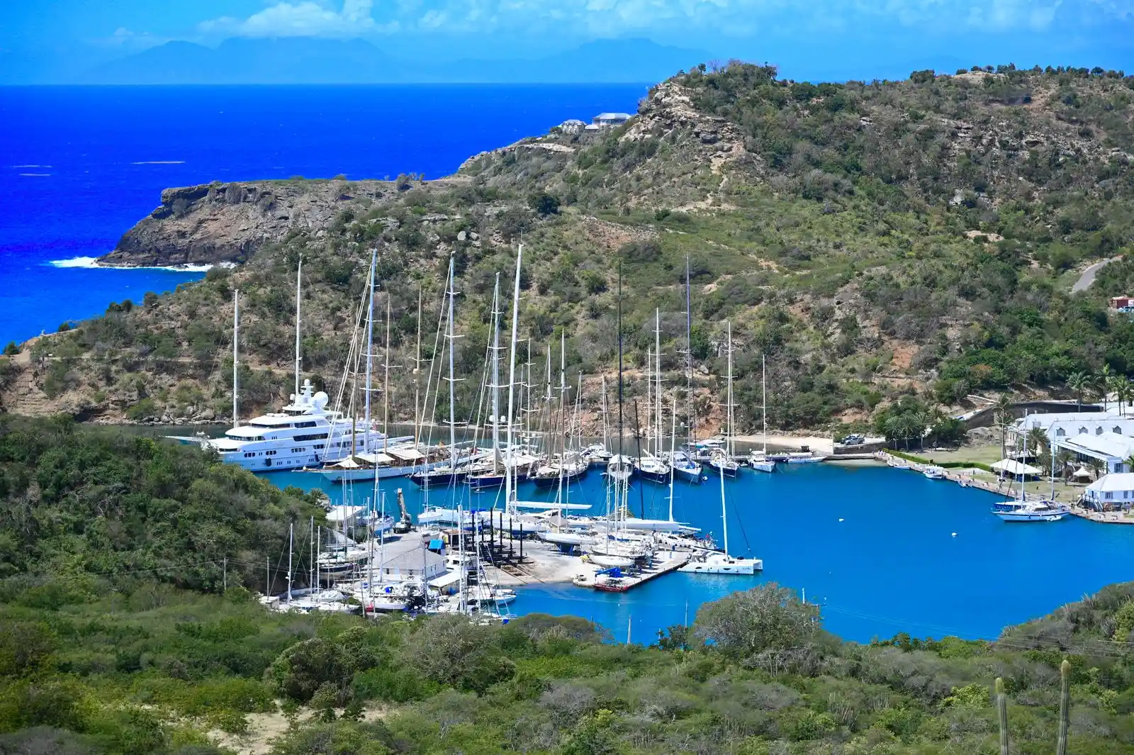 Yachts moored in English Harbour, Antigua, during the January sailing season